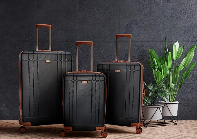 Dockers Hooper Hardside Expandable 8-Wheel Spinner Travel Checked Luggage, 3-Piece Set, Black