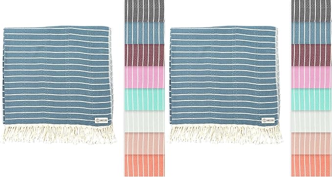 Sand Cloud Turkish Beach Towel - Sand Proof - 100% Certified Organic Turkish Towel - Quick Dry Towel for Beach, Picnic, Blanket or Bath Towel - As Seen on Shark Tank - Gocek (Denim) (Pack of 2)