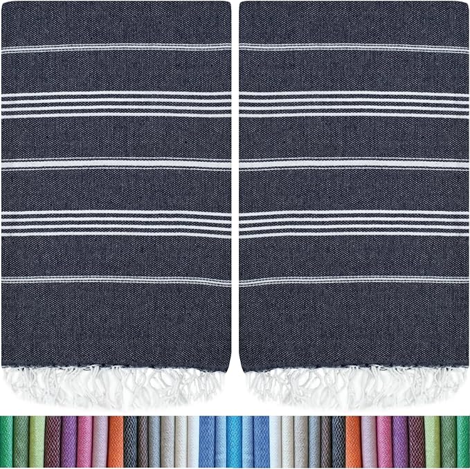 HAVLULAND |Pack of 2| Turkish Beach Towels Oversized 39x71, 100% Turkish Cotton Sand Free Quick Dry Absorbent Towel Travel Blanket for Adults Beach Gift Beach Essentials - Navy