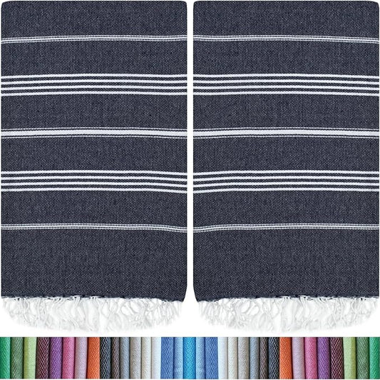 HAVLULAND |Pack of 2| Turkish Beach Towels Oversized 39x71, 100% Turkish Cotton Sand Free Quick Dry Absorbent Towel Travel Blanket for Adults Beach Gift Beach Essentials - Navy