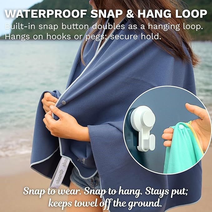 Umade Oversized Microfiber Beach Towel, L 73" x 35.5" - Sand Free Quick Dry Lightweight Travel Towel, Hanging Loop & Elastic Strap, Whale Tail Design (Aqua Blue)