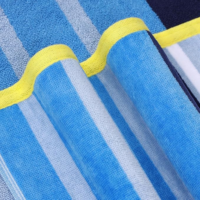 Superior Cotton Beach Towel, Absorbent Oversized Towel for Swimming Pool, Camping, Bathroom, Shower, Large, Quick Drying, Adults, Kids, Colorful, Mira Striped Collection, 68" x 34", Blue-Navy