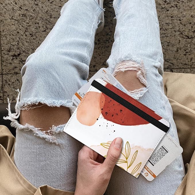 Cute Passport Holder and Holder Combo Passport Cover with RFID Blocking Women Men Compatible Wallet Credit Card Protector(Aesthetic Orange Morandi)