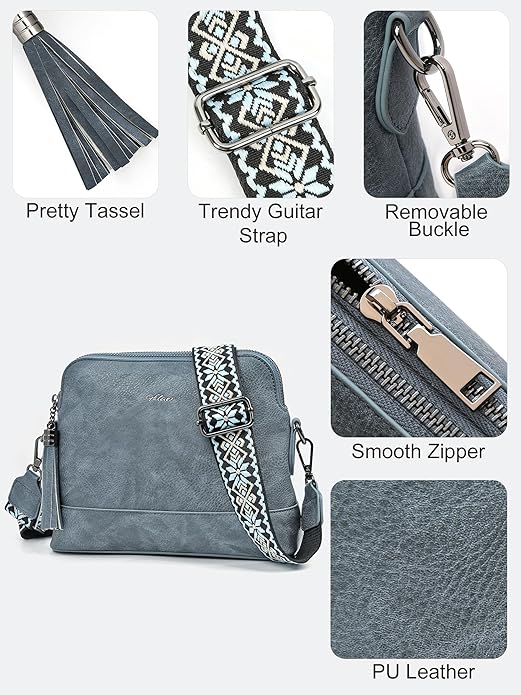 Women's Leather Crossbody Bags Anti Theft Purses RFID Blocking Handbags Trendy Travel Adjustable Strap Tassel