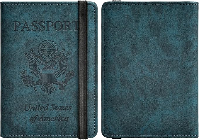 HerriaT Passport and Vaccine Card Holder Combo,Cover Case with CDC Vaccination Card Slot, Leather Travel Documents Organizer Protector, with RFID Blocking, for Women and Men