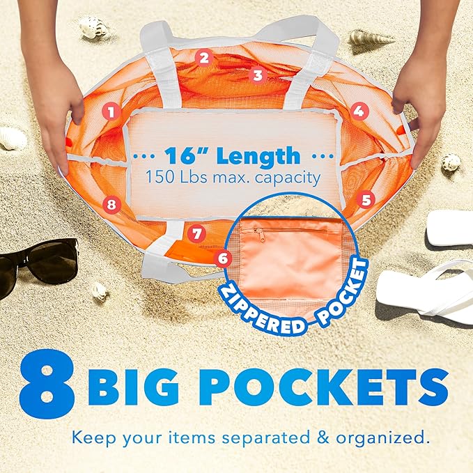 Dejaroo Mesh Sand Free Bag - Strong Lightweight Bag For Beach & Vacation Essentials. Tons of Storage!