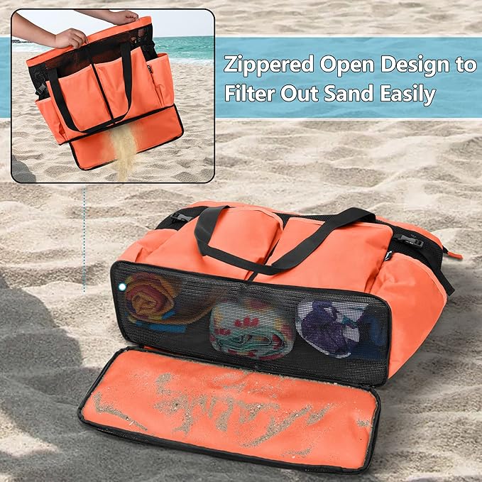 Fasrom Extra Large Mesh Beach Bag with Zipper Bottom, Oversized Tote Bag for Pool, Travel and Boating (Empty Bag Only)