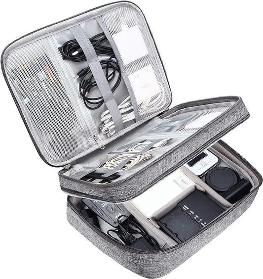 SELLYFELLY Electronic Bag Travel Cable Accessories Bag Waterproof Double Layer Electronics Organizer Portable Storage Case for Cable, Cord, Charger, Phone, Adapter, Power Bank, Kindle, Hard Drives