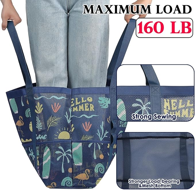 Mesh Beach Bag, Large Beach Tote with Zipper Pocket, Toys Pool Bag for Family Travel Vacation Cruise Essentials