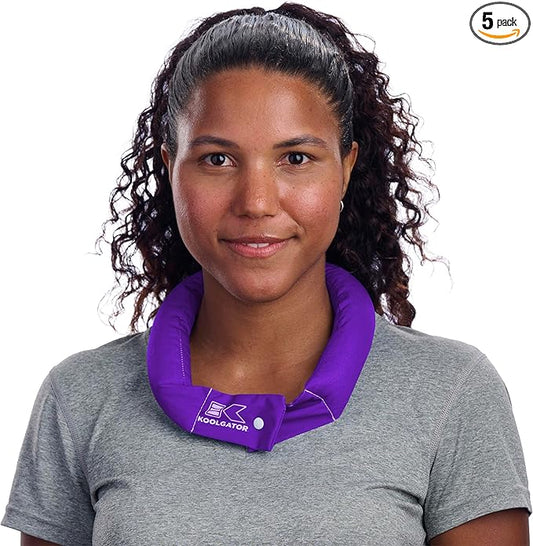 KOOLGATOR Evaporative Cooling Neck Wrap – Reusable Neck Cooler with Long Lasting Relief During Hot Weather Activities, Sports, & Outdoor Work, Purple, 5 Pack