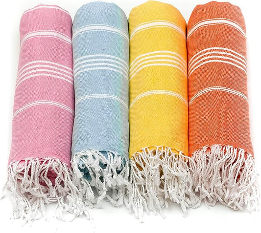 HAVLULAND Set of 4 Turkish Cotton Beach Towels, 71x39, Multi 4, Quick-Dry, Absorbent, Lightweight, Sand-Free, Travel-Friendly, Perfect for Beach, Pool, Spa, Gym, Yoga, Camping, Picnic