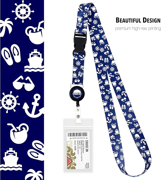 Carnival Cruise Luggage Tag Holders (4 Pack) & Lanyards (2 Pack), Large, Clear & Waterproof, Cruise Essentials 2026-2027 for Ship Cards & Baggage – Durable Travel Accessories (Blue)
