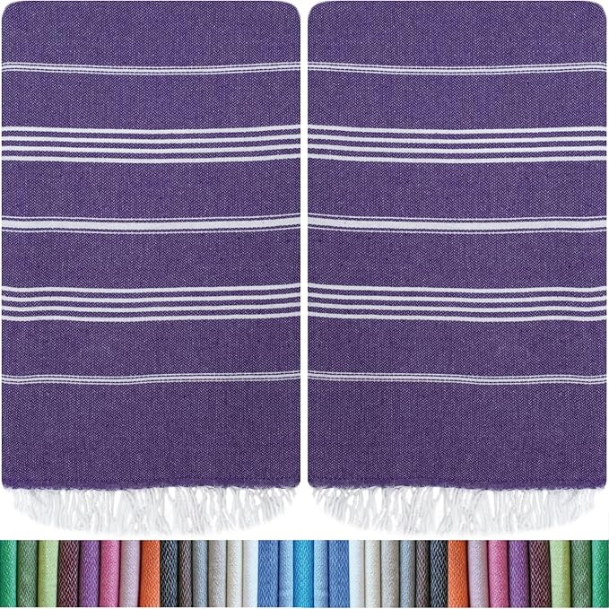 HAVLULAND |Pack of 2| Turkish Beach Towels Oversized 39x71, 100% Turkish Cotton Sand Free Quick Dry Absorbent Towel Travel Blanket for Adults Beach Gift Beach Essentials - Purple