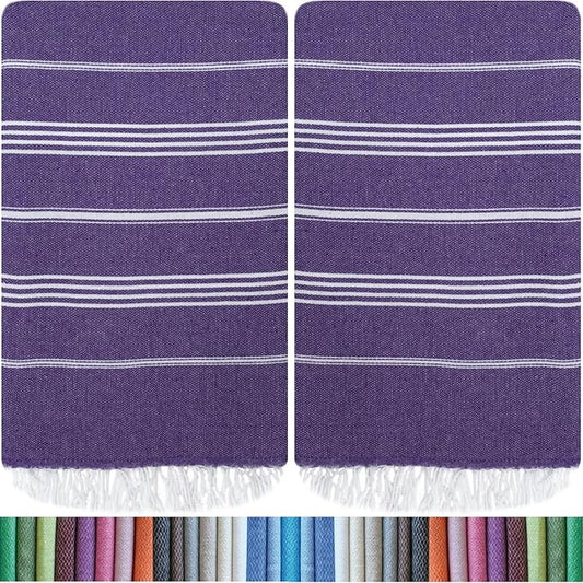 HAVLULAND |Pack of 2| Turkish Beach Towels Oversized 39x71, 100% Turkish Cotton Sand Free Quick Dry Absorbent Towel Travel Blanket for Adults Beach Gift Beach Essentials - Purple