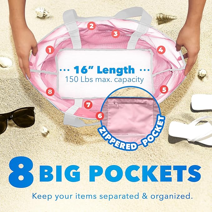 Dejaroo Mesh Sand Free Bag - Strong Lightweight Bag For Beach & Vacation Essentials. Tons of Storage!