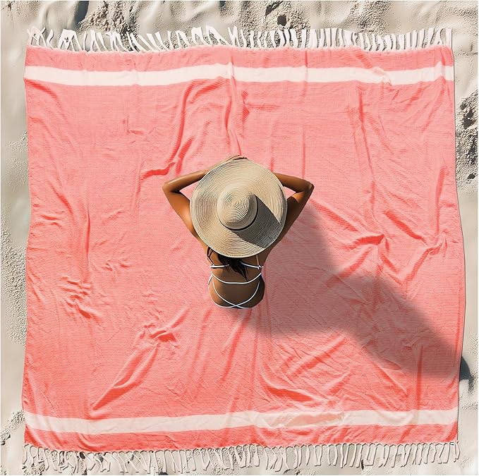 Oversized Turkish Beach Towel Blanket XXL Cotton Sandproof Towels Boho Woven Extra Large Big Sand Free Giant Throw Blankets Huge Quilt XL Picnic Camping Necessities Cloud For Adult Gifts Coral
