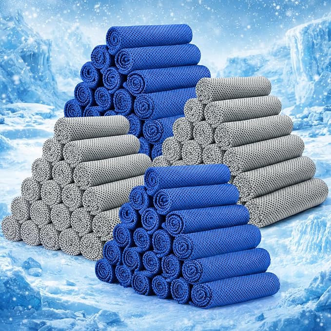 Redbaker 90 Pack Cooling Towels Bulk for Neck and Face 40" x 12" Ice Towel Multicolored Microfiber Cool Sweat Rag for Gym Workout Running Yoga Fitness Travel Outdoor Sports(Blue Grey)
