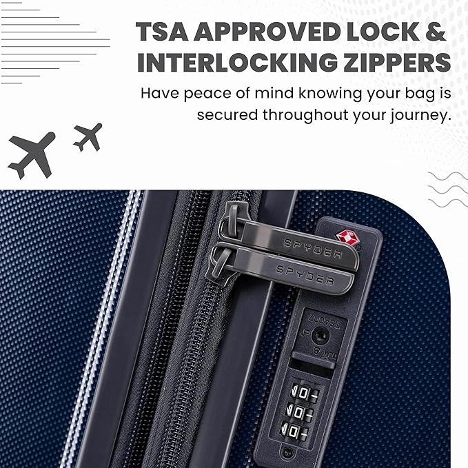 Spyder Rails Expandable Hardside Upright Suitcase with 360° Spinner Wheels, TSA Approved Lock (Navy, Medium Checked)