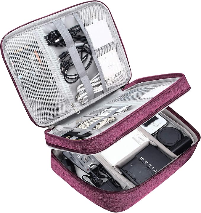 SELLYFELLY Electronic Bag Travel Cable Accessories Bag Waterproof Double Layer Electronics Organizer Portable Storage Case for Cable, Cord, Charger, Phone, Adapter, Power Bank, Kindle, Hard Drives