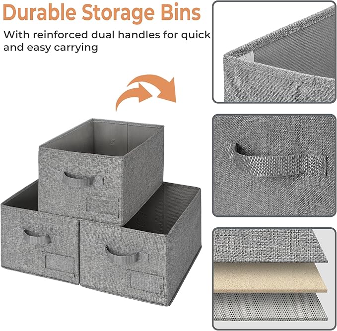 GRANNY SAYS Storage Bins for Shelves, Closet Bins with Label Holders, Fabric Storage Bin for Bedroom, Decorative Storage Containers for Organizing Living Room, Dark Gray, Medium, 3-Pack