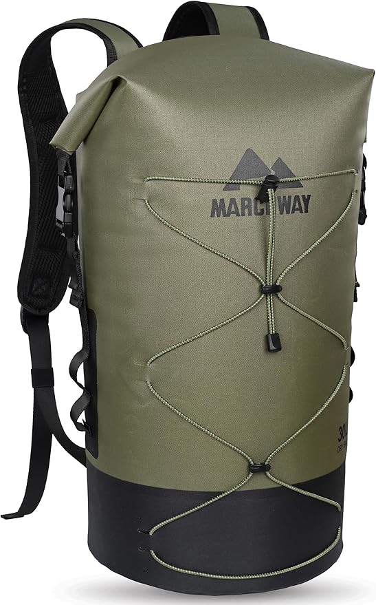 MARCHWAY Floating Roll Top Dry Bag, Flexible Lightweight TPU Waterproof Backpack 20L/30L/40L with Padded Straps for Boating, Kayaking, Swimming, Hiking, Beach (Green, 20L)