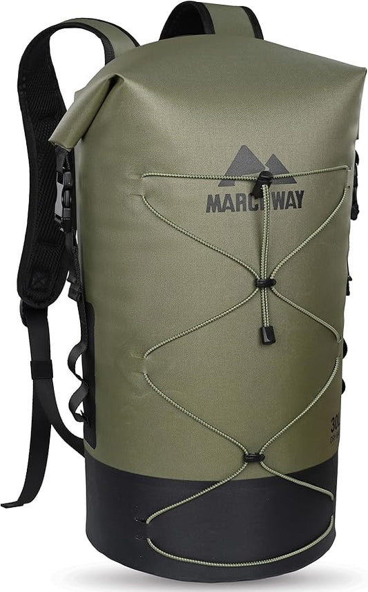 MARCHWAY Floating Roll Top Dry Bag, Flexible Lightweight TPU Waterproof Backpack 20L/30L/40L with Padded Straps for Boating, Kayaking, Swimming, Hiking, Beach (Green, 20L)