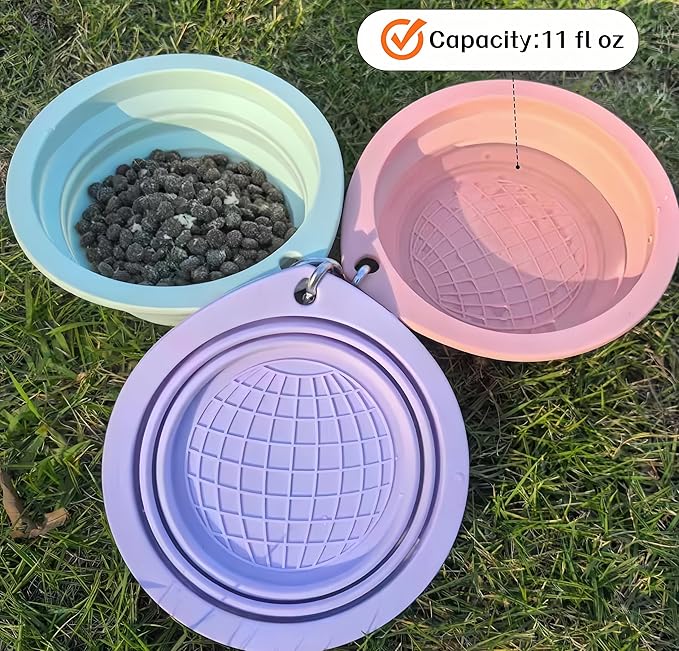 Portable Collapsible Pet Bowl - Food Grade TPR/Silicone, Foldable Dog Cat Travel Bowl with Carabiner for Hiking Camping, Easy Clean & Lightweight (Green)