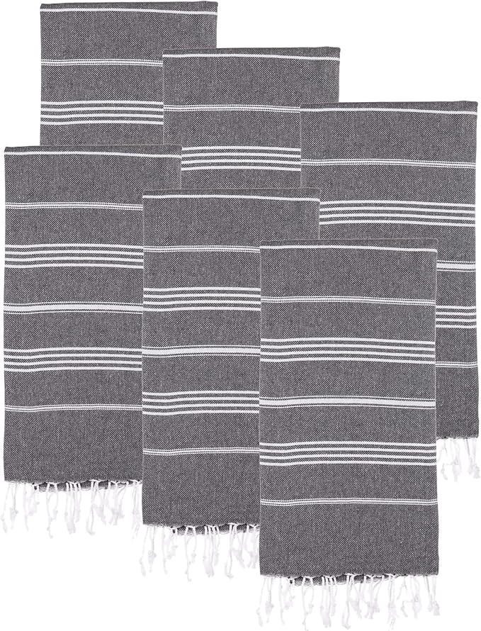 Turkish Beach Towels, Pack of 6 | Oversized, Quick Dry, Sand Free | 100% Cotton, Large 38x71 Towels for Beach, Pool, Travel | Ultra-Soft, Compact, and Absorbent | Black