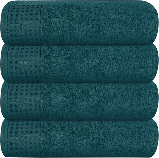 GLAMBURG Ultra Soft 4 Pack Oversized Bath Towel Set 27x54 inches, 100% Cotton Bath Towels, Highly Absorbant Compact Quickdry & Lightweight Towel, Ideal for Gym Travel Camp Pool - Teal