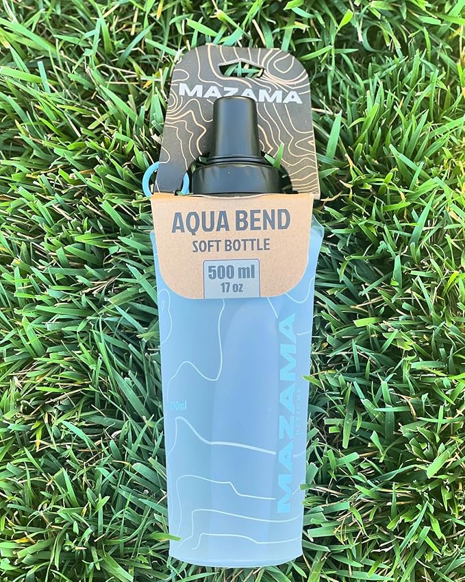Mazama Aqua Bend Collapsible Soft Sport Water Bottle/Flask/Canteen. Ultralight and Eco-Friendly. Ideal for Running, Hiking, Cycling, Climbing. Fits Most Hydration Vests (Glacier, 500ml)