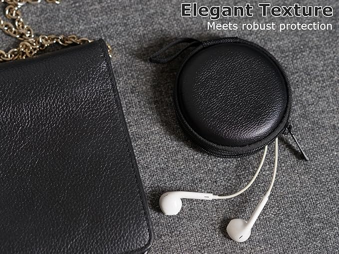 Ginsco Mini-Portable Hard Shell Earbuds Case for Apple EarPods Headphones USB-C Wired Ear Buds/Samsung Galaxy Wired Earbuds, Travel Case for Earphones Earplugs (1, Black-Lichee)