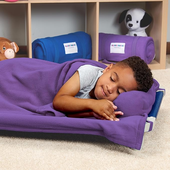 ROLLEE POLLEE Nap Sac Roll Up Napping Blanket with Attached Pillow for Preschool/Daycare, Super Soft with Elastic Straps, Fits Most Mats and Cots