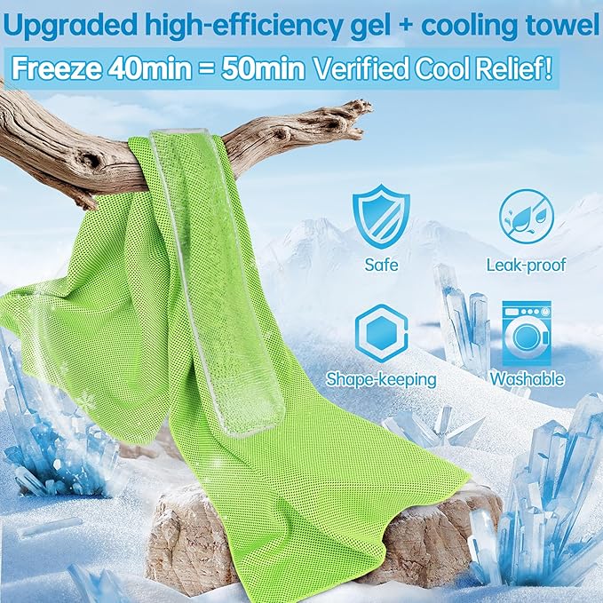 Dual-Action Cooling Neck Wraps, 37”x12” Cooling Towel + 220g Gel Sheet, Neck Coolers for Hot Weather, Ice Pack, Washable Gym Towel (2 Sets)
