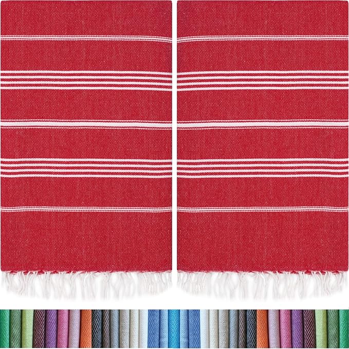HAVLULAND |Pack of 2| Turkish Beach Towels Oversized 39x71, 100% Turkish Cotton Sand Free Quick Dry Absorbent Towel Travel Blanket for Adults Beach Gift Beach Essentials - Red