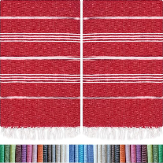 HAVLULAND |Pack of 2| Turkish Beach Towels Oversized 39x71, 100% Turkish Cotton Sand Free Quick Dry Absorbent Towel Travel Blanket for Adults Beach Gift Beach Essentials - Red