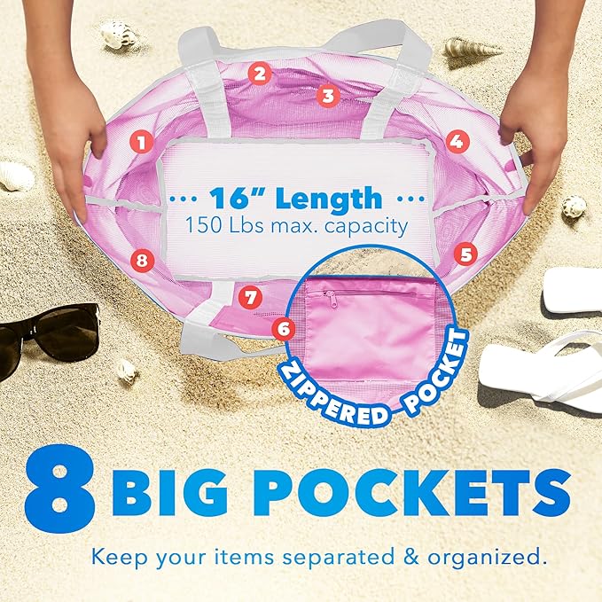 Dejaroo Mesh Sand Free Bag - Strong Lightweight Bag For Beach & Vacation Essentials. Tons of Storage!