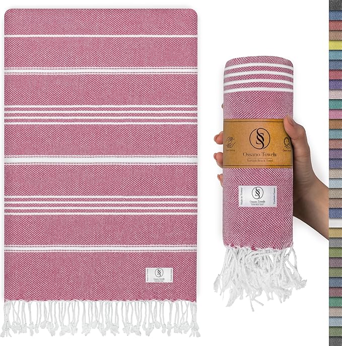 Turkish Beach Towel Soft & Drying Oversized (39" x 71") - Quick Dry, Versatile and Functional as Picnic, Travel and Beach Blanket, Yoga, Gym, Pool and Cruise Towels - Pink