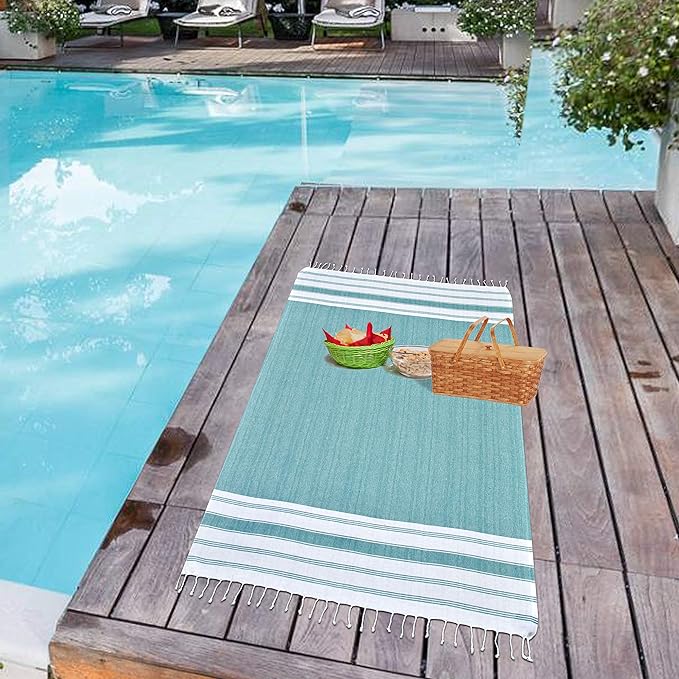 GLAMBURG Peshtemal Turkish Beach Towel Cotton Oversized 36x71 Set of 6 for Adults, Soft Durable Absorbent Extra Large Hammam Bath Sheet - Teal
