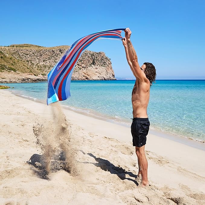 Dock & Bay Beach Towel - Quick Dry, Sand Free - Compact, Lightweight - 100% Recycled - Includes Bag - Ocean Pavilion - Large (160x90cm, 63x35)