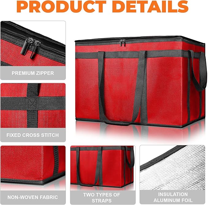 Insulated Food Delivery Bag, Commercial Grade Pizza Carrier for Hot and Cold Food, Large Reusable Catering Cooler Bag 22x15x14, Pizza Delivery Box for Uber Eats, Door Dash Essentials
