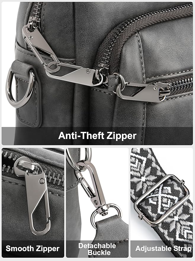 Small Leather Crossbody Bags for Women Anti theft Purses and Handbag Shoulder Hangbag with Wide Strap Tassel