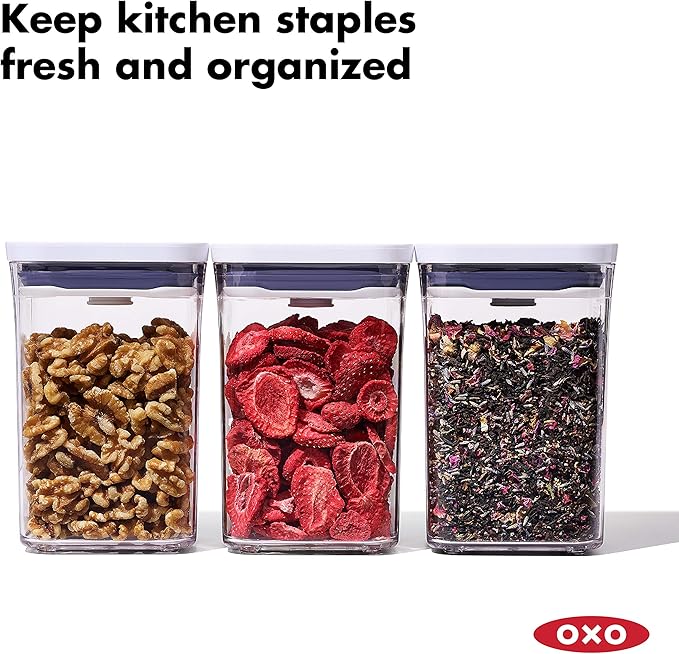 OXO Good Grips 3-PC Small Square Short POP Container Set, White,Grey and OXO Good Grips POP Container - Airtight Food Storage - 2.8 Qt for Rice, Sugar and More