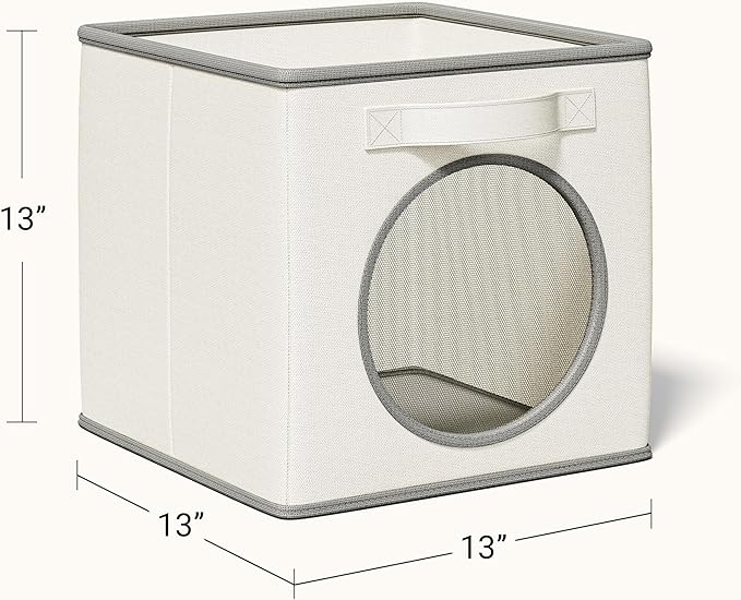Vailando Ultra Thick Fabric Foldable Storage Bins with Mesh Window - 13 Inch Cube Storage Organizer for Clothes, Shelves, Offices, Toys & Misc, White & Ivory, 4 Pack