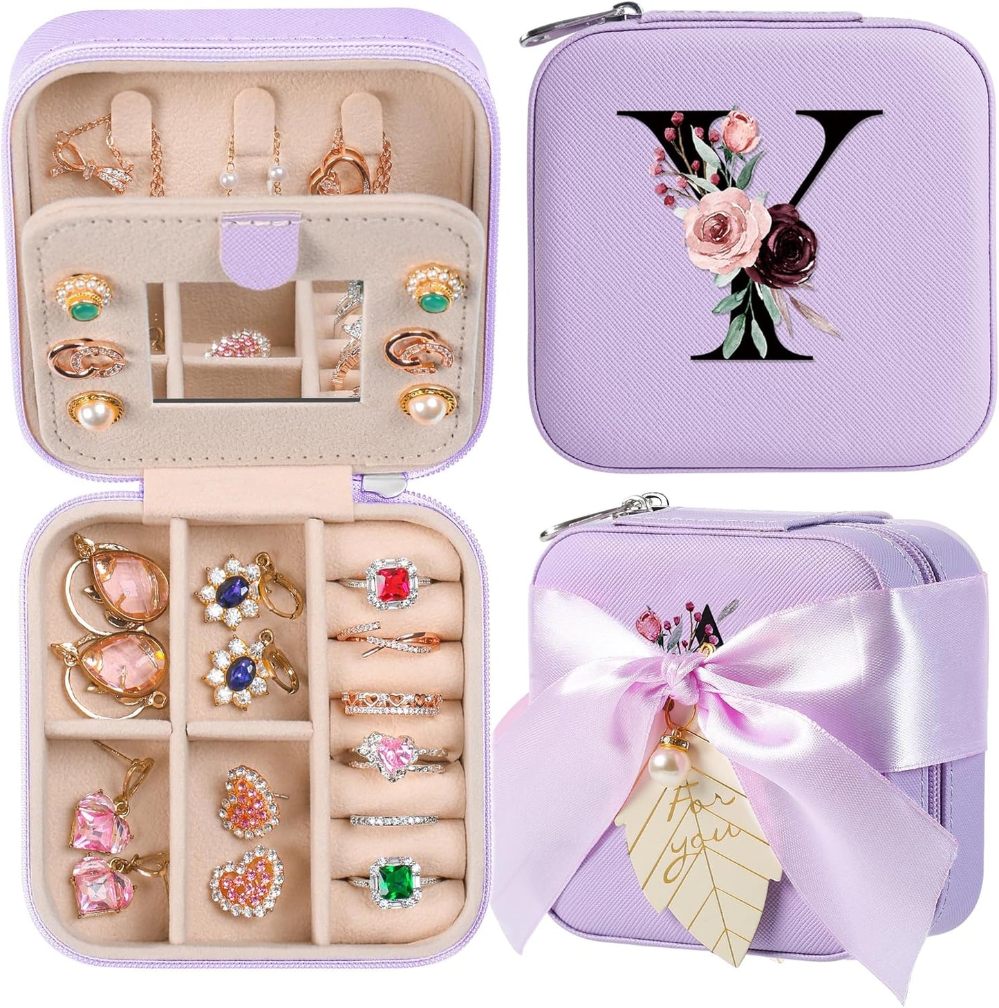 AYGXU Travel Jewelry Box for Women and Girls - Small Case With Initial A-Z - Teacher Gifts