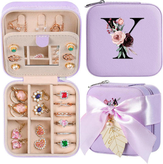 AYGXU Travel Jewelry Box for Women and Girls - Small Case With Initial A-Z - Teacher Gifts