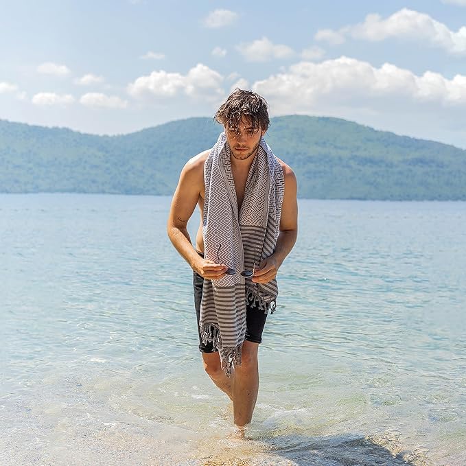 RAY SILVER Turkish Beach Towel – 100% Cotton 40x71 Quick Dry Oversized Sand Free Lightweight Blanket for Travel Camping Bath Sauna Pool Gym Yoga (4pc- Black Orange Yellow White)
