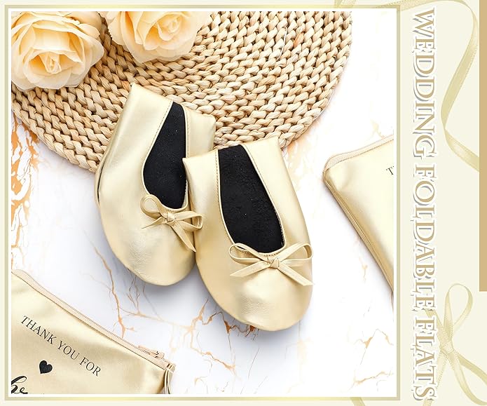 Cuffbow Wedding Foldable Flats Dancing Shoes Bulk Women's Roll up Ballet Flats Wedding Party Slippers for Bridesmaids Guests