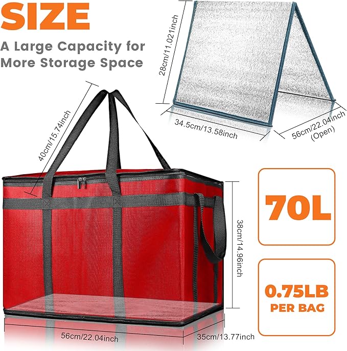 Pack of 2 Insulated Food Delivery Bag with Hard Bottom, XXXL Large Reusable Thermal Cooler Grocery Tote Bag, Commercial Pizza Delivery Box Carrier for Uber Eat, Door Dash Essentials, Hot and Cold Food