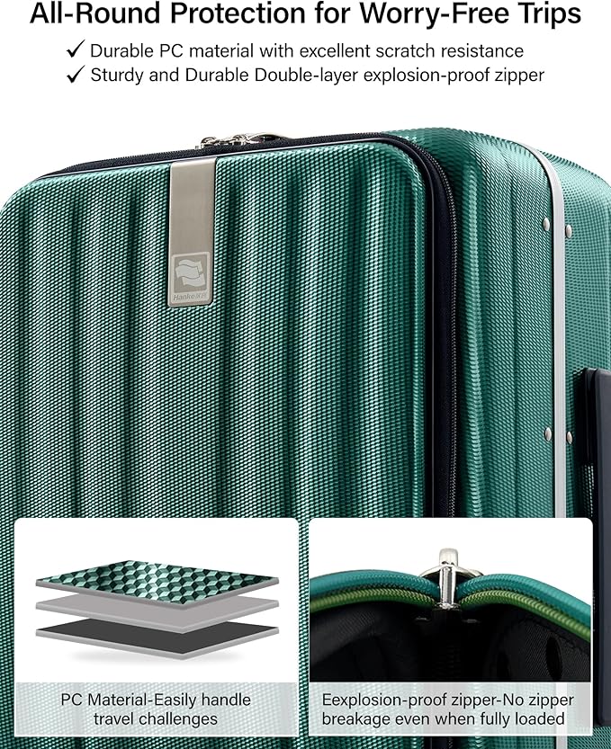 Hanke 16 Inch Underseat Carry On Suitcases with Wheels,Lightweight Hard Shell Carry on Luggage for Weekender,Top Opening Small Suitcase,Travel Luggage for Womem Men,Dark Green.