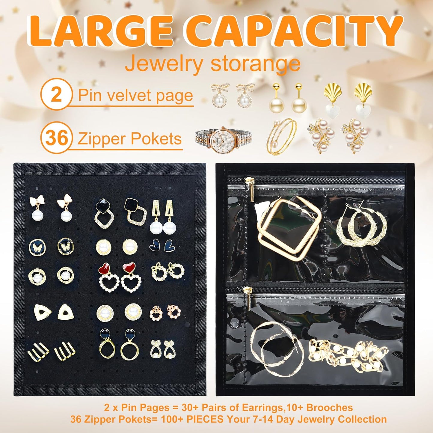 Meneng Travel Jewelry Case Organizer: Jewelry Bags Storage Book Binder with Adjustable 130-Pin Panels - Waterproof Anti Tarnish Storage for Earrings, Bracelets & Full Sets, Portable for Bloggers